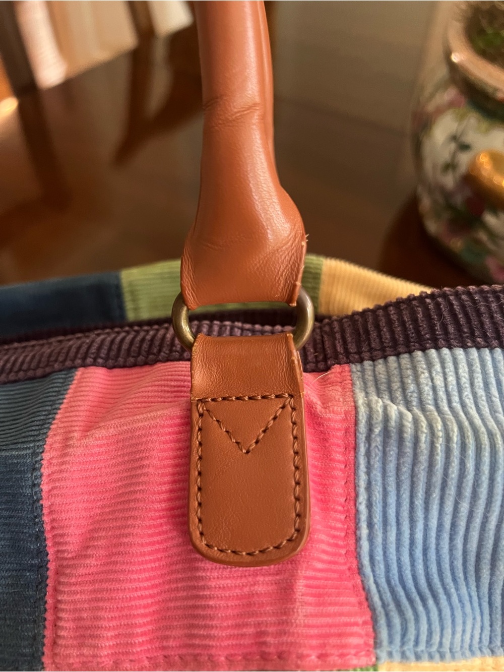 Vineyard Vines Patchwork Corduroy Tote with Leather Handles - Picture 6 of 11